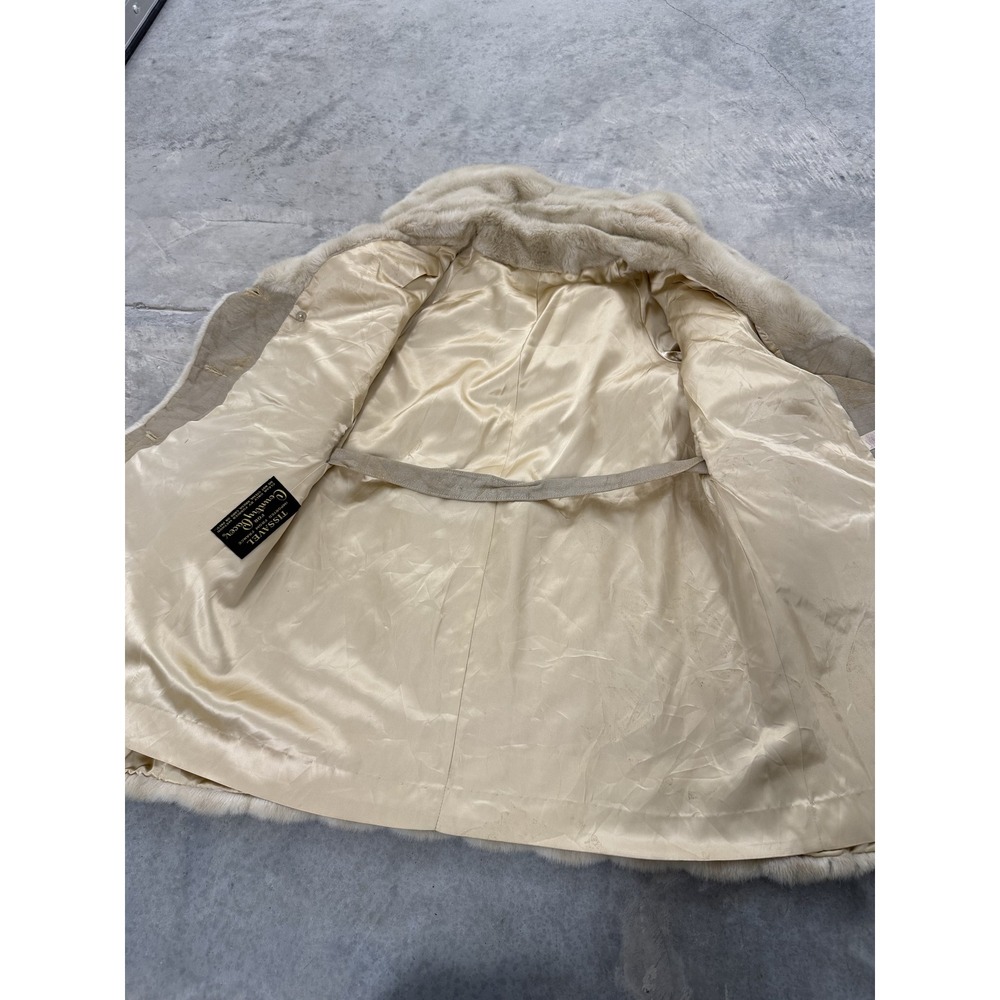 Vintage union made Faux Fur Mink Coat Belted Collar Double Breasted Cream - Picture 4 of 10
